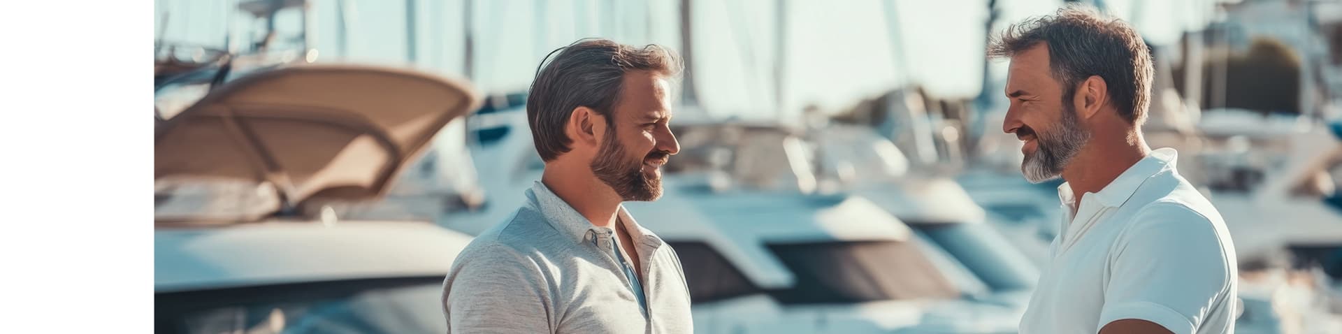 Two professionals discussing yacht brokerage details