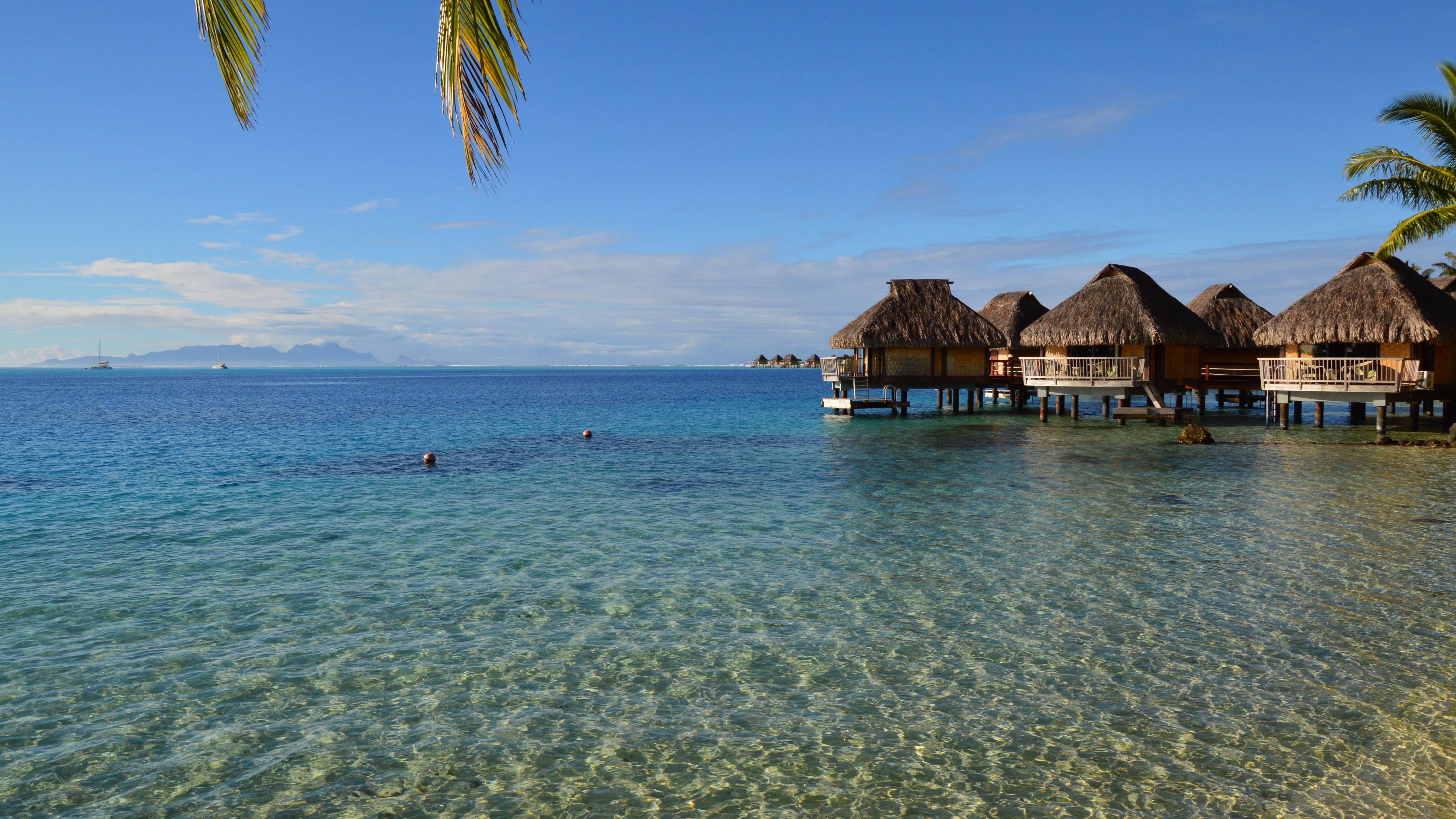 Iconic overwater bungalows and turquoise lagoon of Bora Bora, French Polynesia