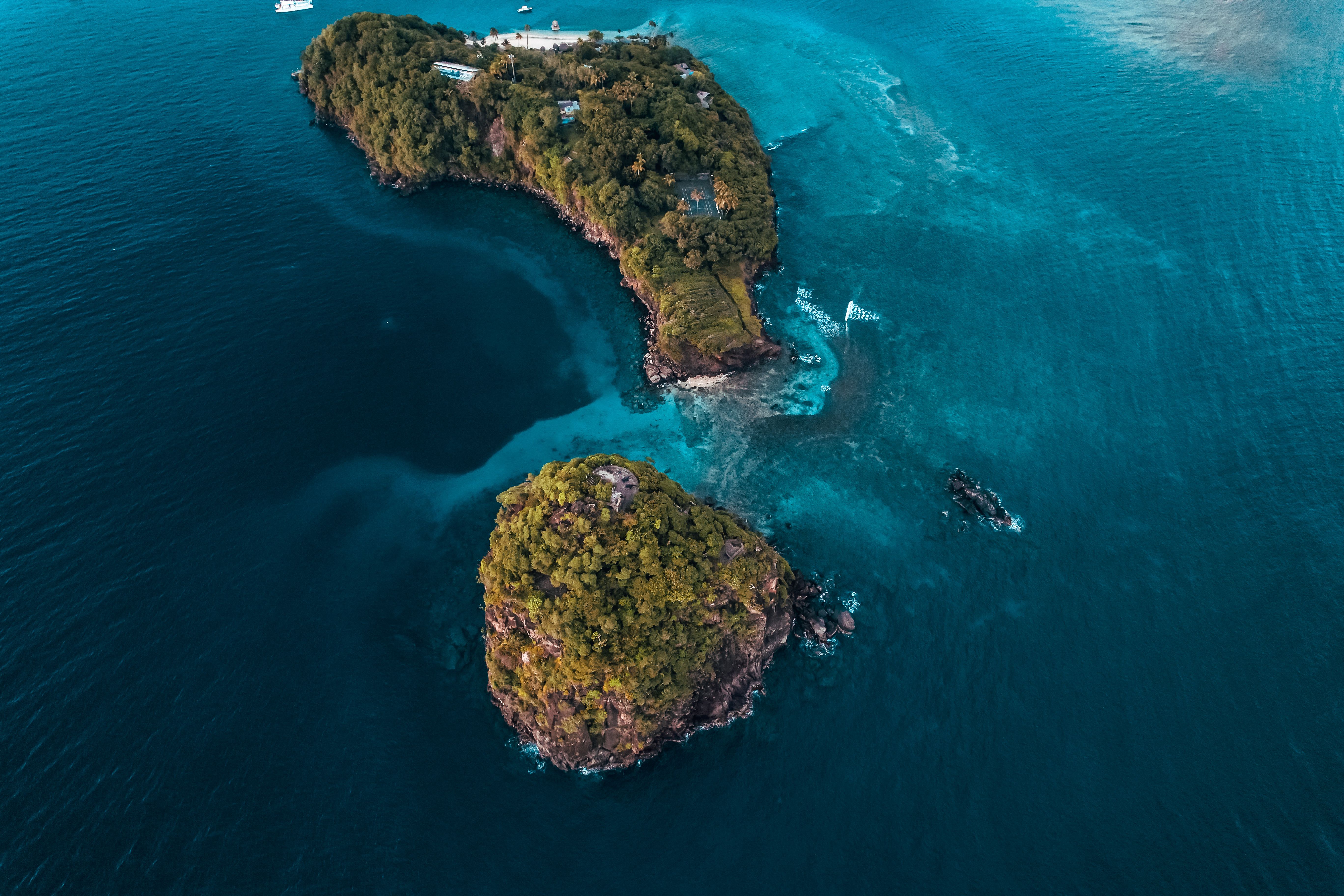 Lush volcanic islands and calm blue waters of the Grenadines chain